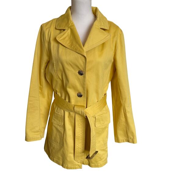 Relativity Trench Coat Large Yellow Rain Jacket Overcoat Classic Belt Pockets - Picture 1 of 9